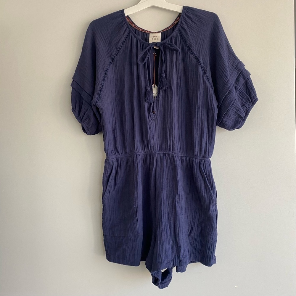 Women's Short Sleeve Gauze Romper - Knox Rose Navy Blue Size L - Picture 4 of 8